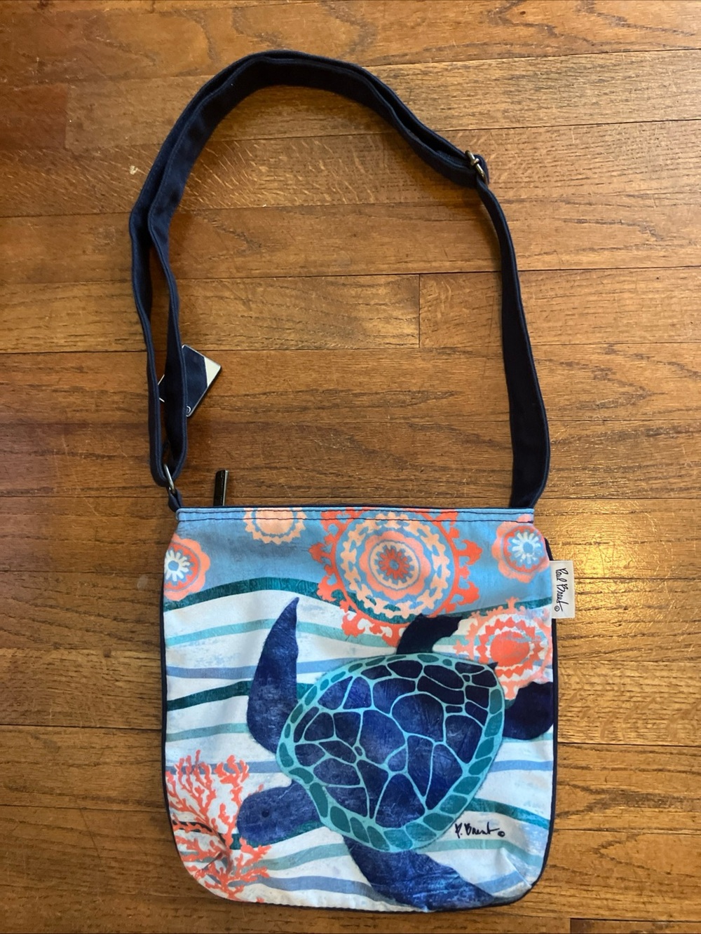 Paul Brent Sun N Sand Sea Turtle Crossbody Bag Woven Canvas EUC 10x11 Tropical